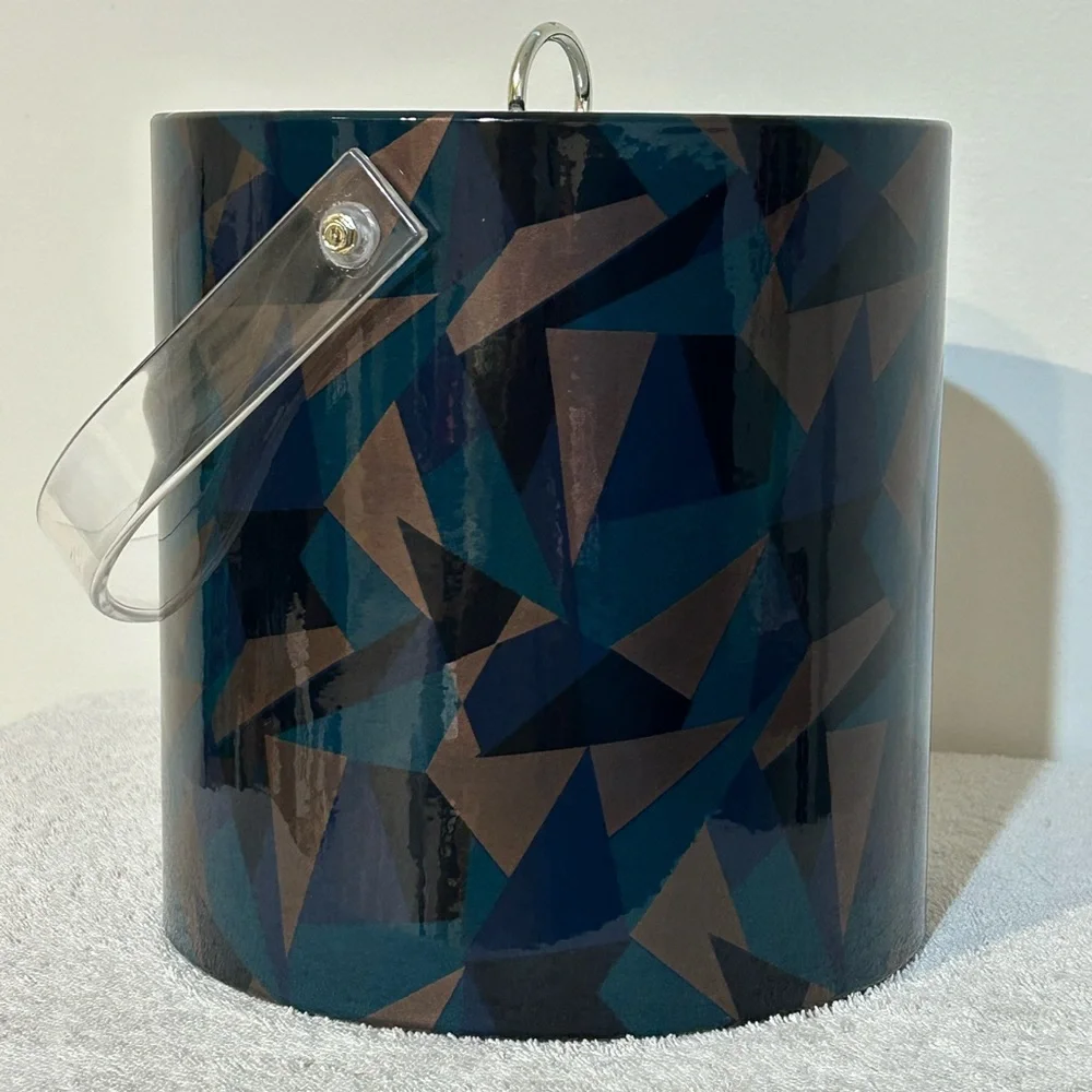 Vintage 1980’s Ice Bucket With Lid Eclectic Playful Geometric Shapes Insulated